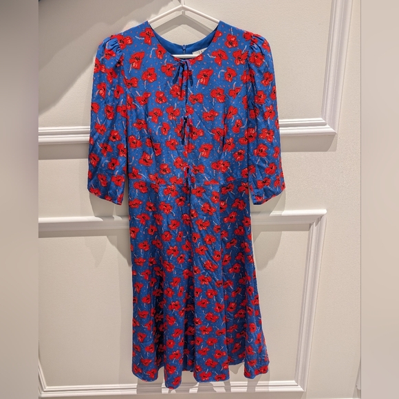 LK Bennett Alicia Poppy Print Silk Tea Dress - Picture 2 of 5